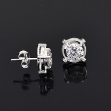 2Ct White Diamond Solitaire Studs-Great Shine  Bling-VIDEO