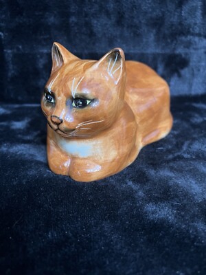 Vintage Mann 1970's Orange Cat Figurine Hand Painted Glazed