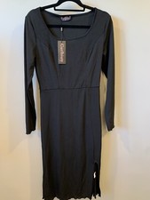 CURLBIUTY Wimsygoth Gothic Mesh Dress Midi Slit Up Square Neck black