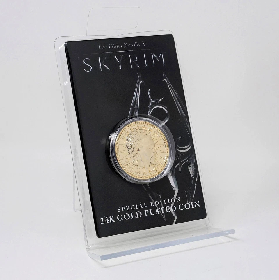 Moneda Septim Skyrim The Elder Scrolls Chapada en Oro 24k con Estuche Figura Oficial Foto 3 de 4