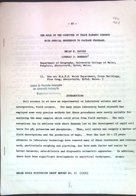The role of the computer in trace element surveys with special reference to pack