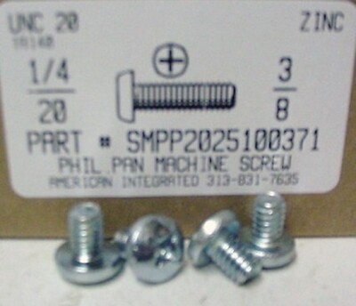 1/4-20x3/8 Pan Head Phillips Machine Screws Steel Zinc Plated (40)