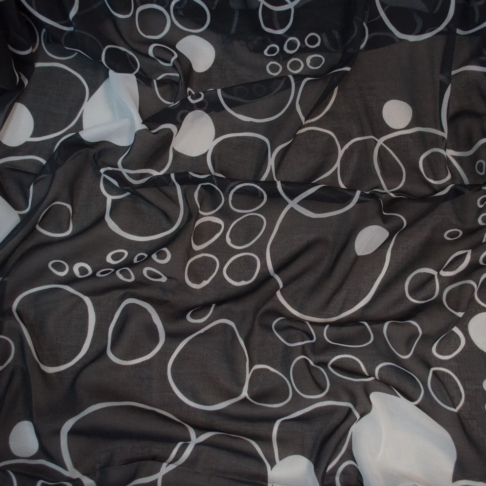 Tela de muselina viscosa de diseñadores. Blanco y negro Made in Italy. Precio por 1m. Foto 4 de 4