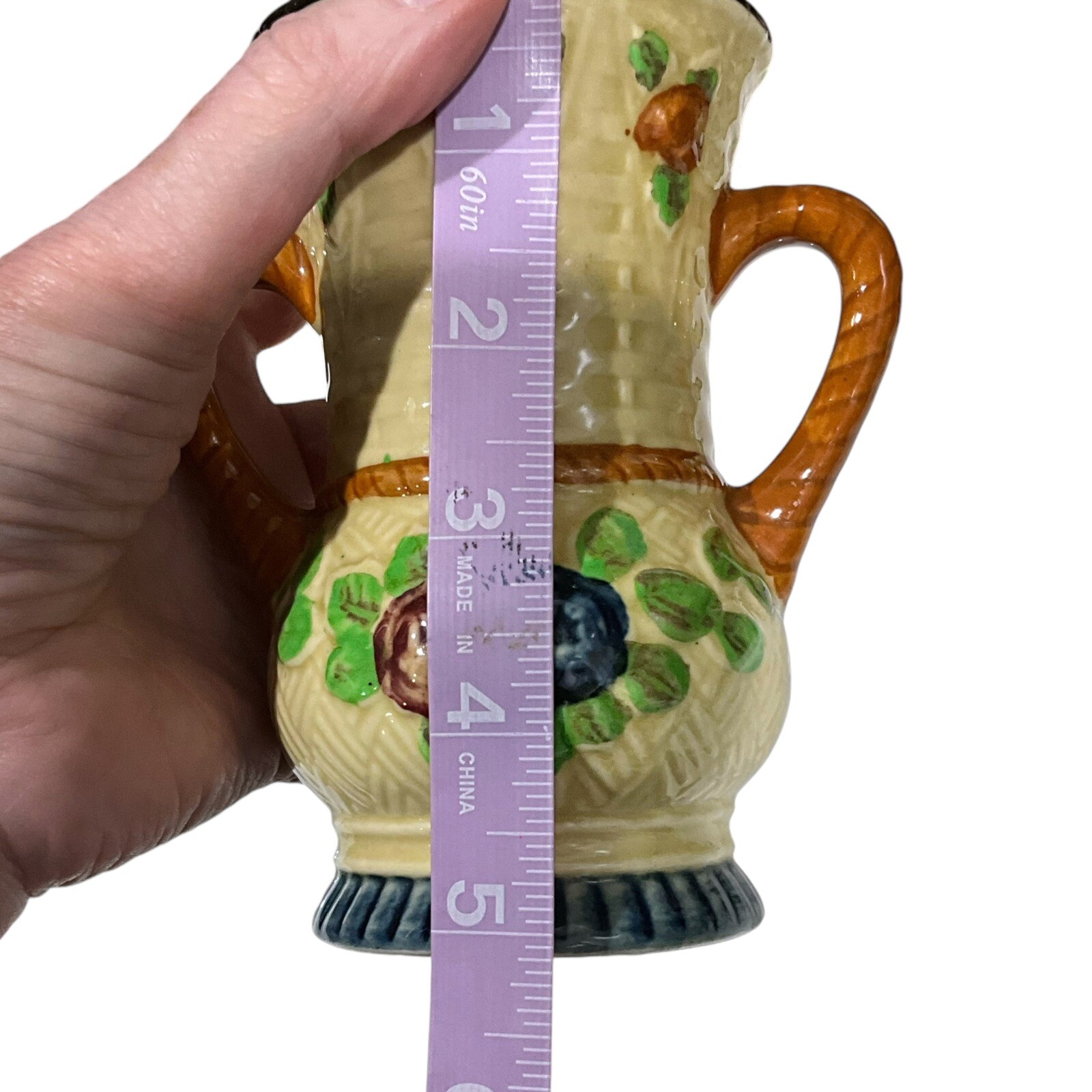 Vintage Maruhon Ware Glazed Handpainted Double Handle Flower Vase 5”