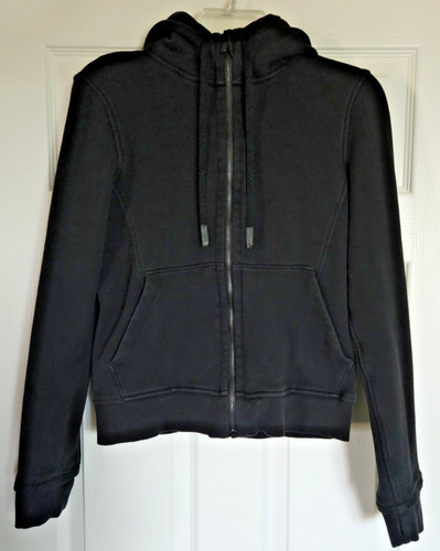 LULULEMON Press Pause Jacket Womens 8 Black Full Zip Cotton Terry Hooded *Flaw*