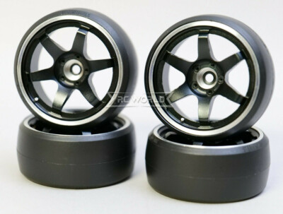 Fly Wheels RC 1/10 Large 2.2 METAL 6 STAR WHEELS 56mm + STREET Tire - BLACK -