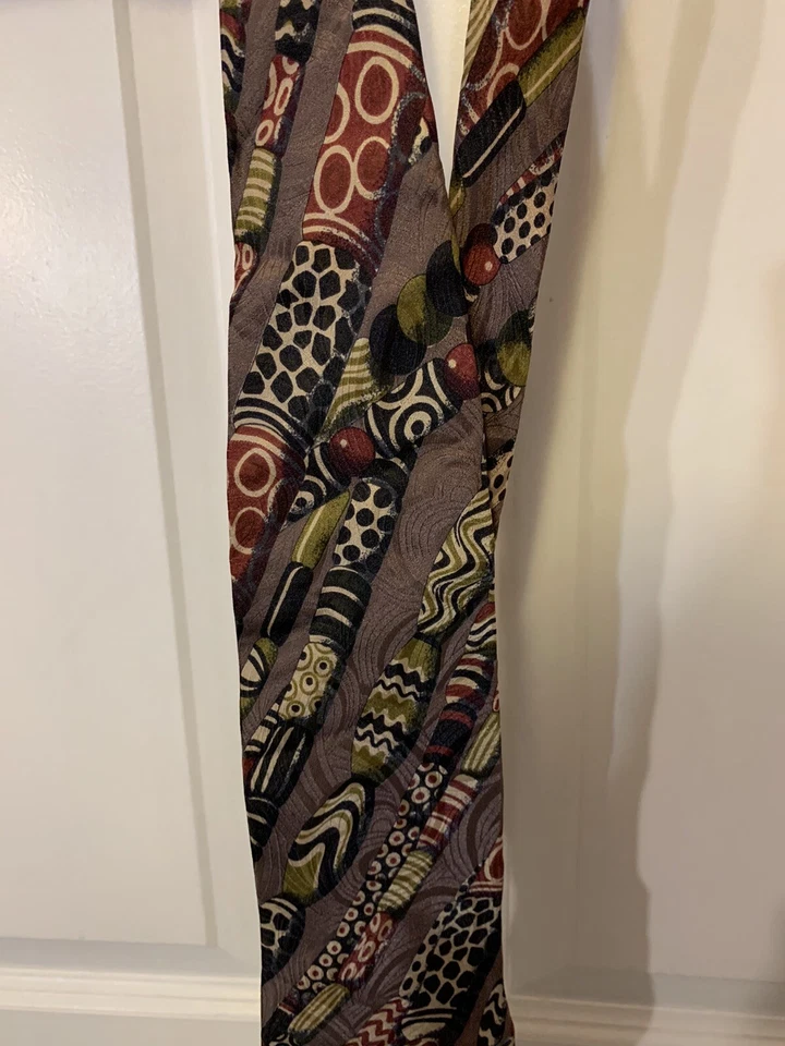 Corbata de seda italiana estampada geométrica Carlo Palazzi para hombre multicolor marrón 57" Foto 4 de 4