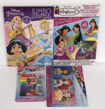 4pc Disney Princess Jumbo Coloring  Activity Book Crayons Sticker Story Markers