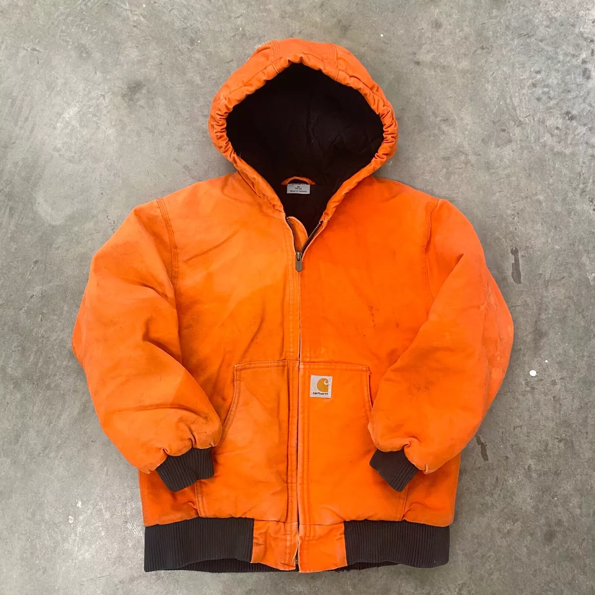 VTG 90s Youth Carhartt Orange Duck Active Hooded Jacket Workwear