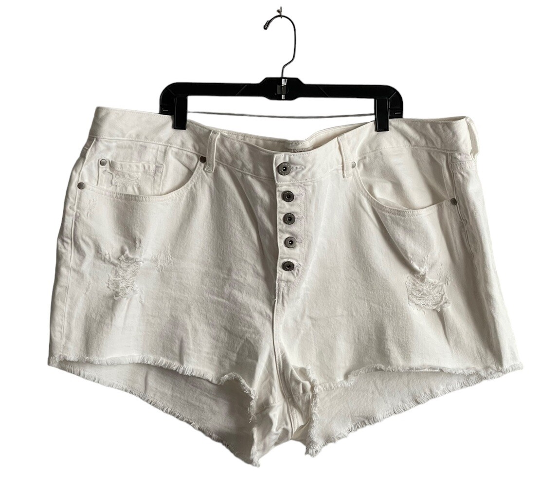 Torrid Womens Button Fly Cutoff Shorts Size 26 Off White Distressed EUC