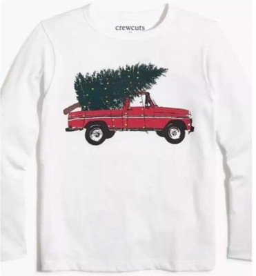 Crewcuts Boy Tee XS 4/5 Truck Christmas Tree Graphic LS White T-Shirt J Crew NWT