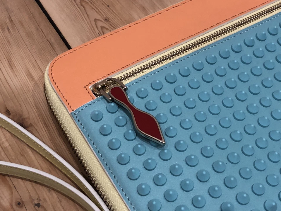 Christian Louboutin Cris Spiked Mini Ipad Case Blue and Peach Leather Body - Image 2 of 4