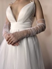 New Bridal Long Bridal Gloves Sleeves Tulle M White Ivory