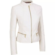 New Stylish Women's White Leather Jacket 100 Real Genuine Motorcycle Biker Soft