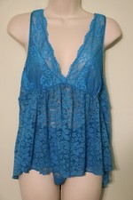 LINEA DONATELLA Racerback Baby Doll lingerie sapphire 2 Piece set XL thong skirt