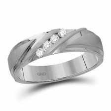 14kt White Gold Mens Round Diamond Wedding Band Ring 1/6 Cttw