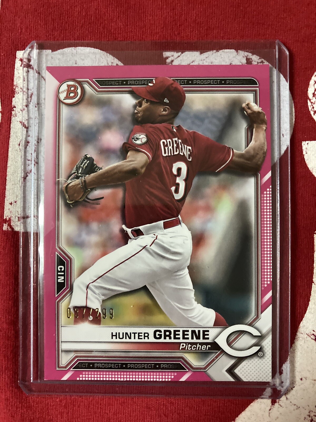 2021 Bowman #BP-127 Hunter Greene  #37/299 Pink Fuchsia mint  Reds