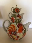 1970's USSR Ukraine Hand-decorated Set of 3 Rooster/Floral Ceramic Tea Pots MINT — photo 2