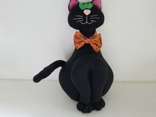 Plush Black Halloween Cat with Weighted Bottom 15"