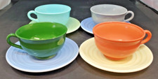 Vintage Hazel Atlas Milk Glass Ovide Platonite Set of 4 Cups  Saucers C 