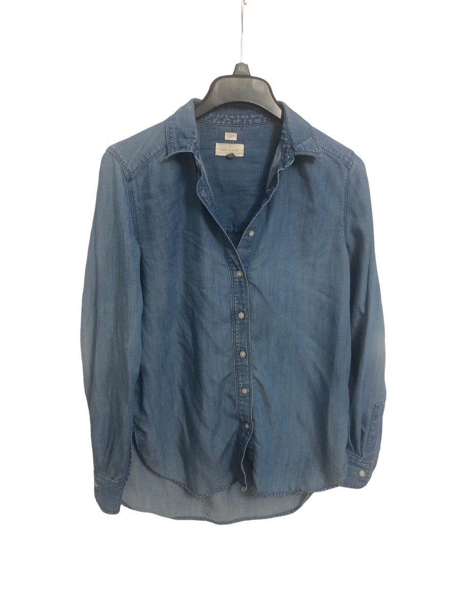 ANN TAYLOR LOFT THE SOFTENED SHIRT XS CHAMBRAY LONG SLEEVE BUTTON