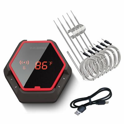 6 Probes Cooking Thermometer Food Bluetooth Smoker Grilling Rechargeable Battery