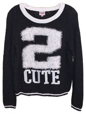 LN Justice Girls Sweater Black/White 2 CUTE Sequins Fuzzy/Furry Cozy/Warm SZ 14