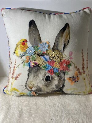 Devi Designs Easter Bunny Rabbit Bird Nest Eggs Pillow 16 x16 
