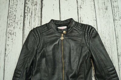 VERSACE For H&M Black Biker Gold Studded Zipper Leather