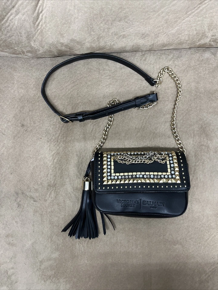 Edgy Victoria’s Secret Balmain Chain Studded Crystal Crossbody Bag Clutch Purse - Image 3 of 4
