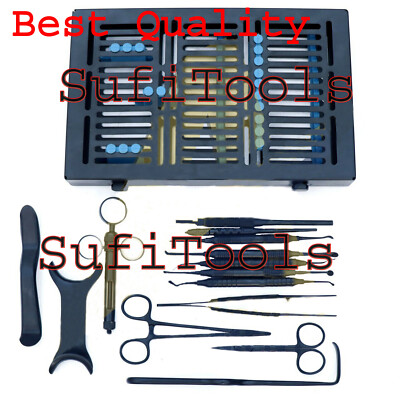 Dental Oral Surgery & Surgical Instruments Tools Kit 15 Pcs Black Teflon Coated
