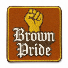 Brown Pride Raised Fist Iron On Embroidered Patch Badge 3 Inch Latino Chicano