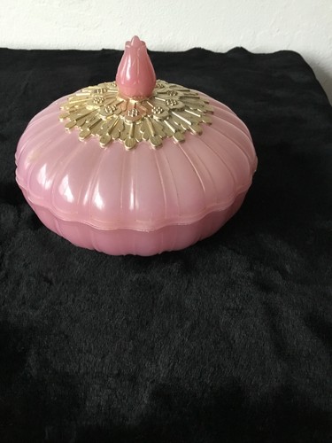 Vintage Avon Elusive Dusting Powder Dish Vanity Container Rose Pink Gold Empty 