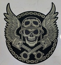 Skull Crossbones Embroidered Iron-on Biker Mechanic Motorcycle Patch Large 13"
