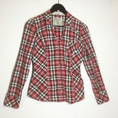 Guess Los Angeles 1981 Women Button Up Shirt Size M Plaid Snap Buttons Western