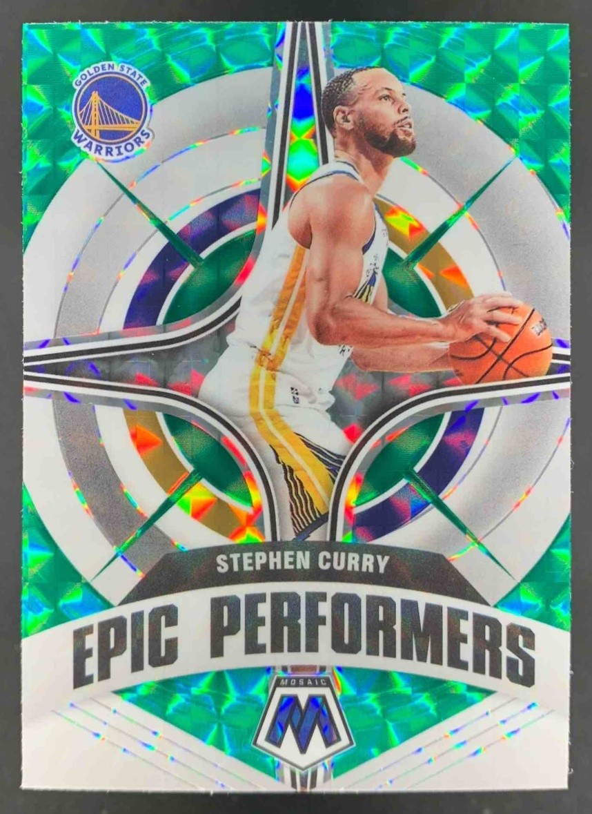 Stephen Curry 2021-22 Panini Mosaic Epic Performers Green Prizm #7 Warriors