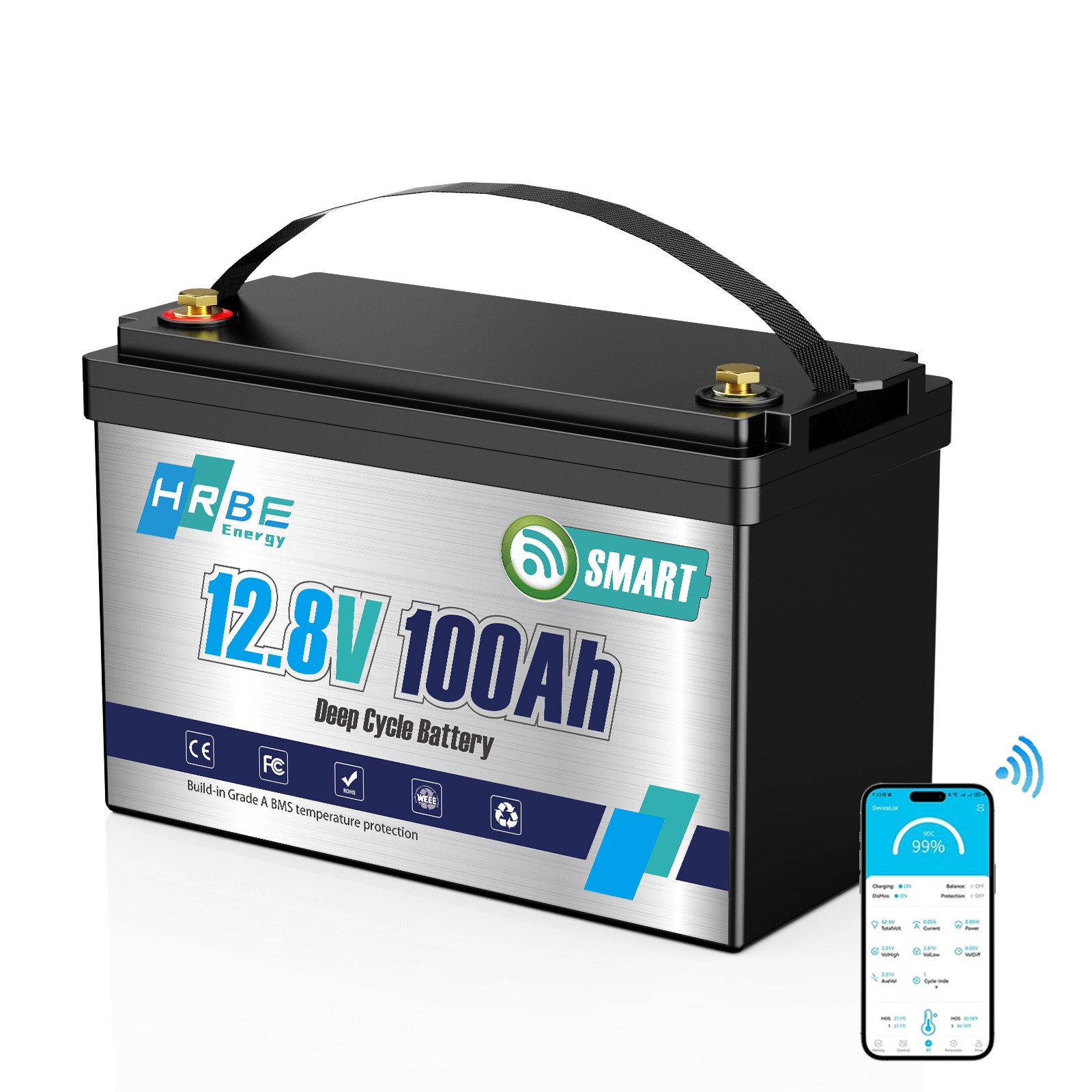 12V 100Ah LiFePO4 Lithium Battery Bluetooth monitoring For RV Solar Marine Panel