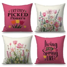 Spring Pillow Covers 18x18 Inch Set of 4 Tulip Throw Pillows Decorative Pink