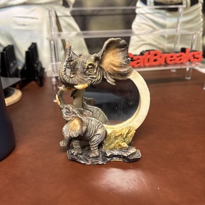  Vintage Elephant Sculpture 3D Framed Mini Accent Mirror Free Standing 4.5''