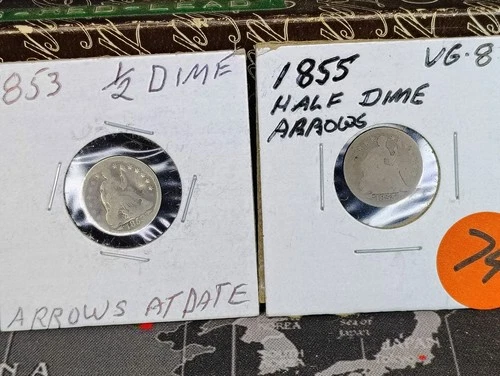 1853 O & 1855 90% Silver Seated Liberty Half Dimes! + 1 Free Tube of Gold Flake!