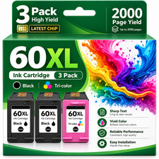 60XL Ink Cartridges 3Pack Compatible For DeskJet D1660 F4280 F4480 Envy 100
