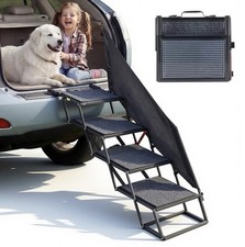 VEVOR Dog Stairs For Car, 4 Steps Extra Wide Foldable Dog Ramp For Large Dogs