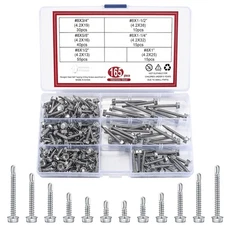 165 Pcs #8 Stainless Steel Self Tapping Screws for Metal, Sheet Metal Screws, Se