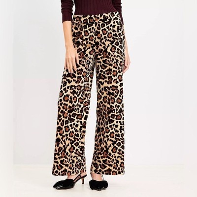 NWT LOFT Clean Wide Leg Pants in Leopard Print Velvet Size 14 SOLD OUT