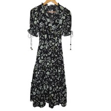 En Saison Floral Emory Printed Short Sleeve Tiered Belted Midi Dress XS