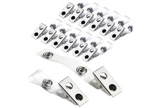 30 Metal Badge Clips w/ Clear PVC Straps Double Hole ID Badge Holder Strap Confe