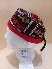 Chicago Blackhawks Allover NHL Men's Skull/Chemo Surgical Scrub Hat/Cap Handmade