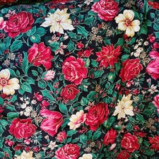 VTG VIP Cranston Fabric Cotton Floral Christmas 97x44 Extra Piece Read