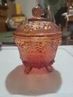 Vintage Jeanette Amberina Glass Candy Dish With Lid, Compote