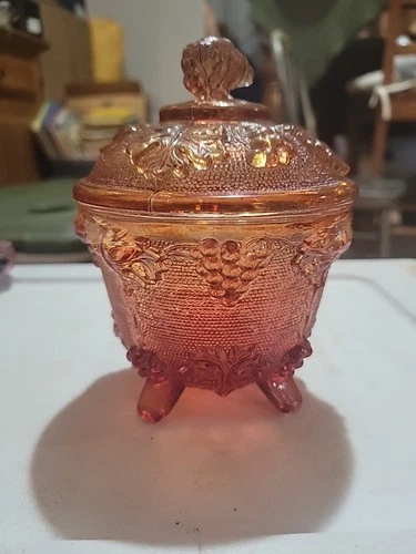 Vintage Jeanette Amberina Glass Candy Dish With Lid, Compote